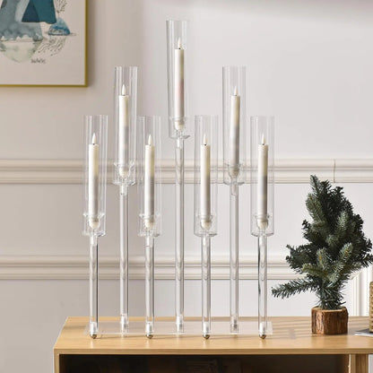 Modern, Elegant 7 Arm Acrylic Candlestick Holder, Use Led Candles Only