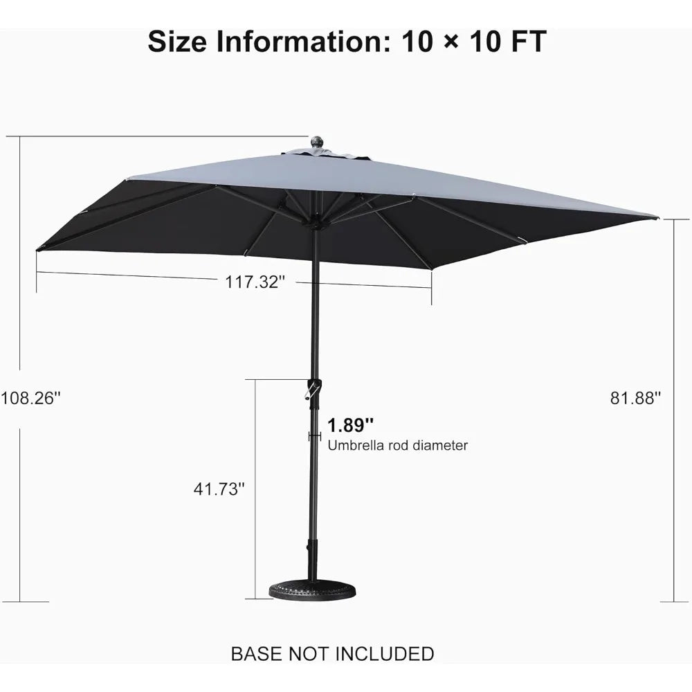 10' x 10' Square UV Resistant Outdoor Aluminum Patio Umbrella