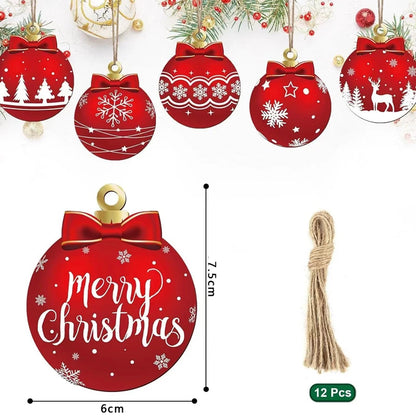 12Pcs Wooden Christmas Ball Ornaments