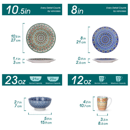 16/32/48 Piece Ceramic Dinnerware Set Colorful Mandala Pattern With Dinner Plate Dessert Plate Mug And Bowl