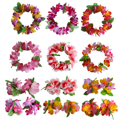 6 Piece Hawaiian Luau Set, Wrist Leis Or Headbands
