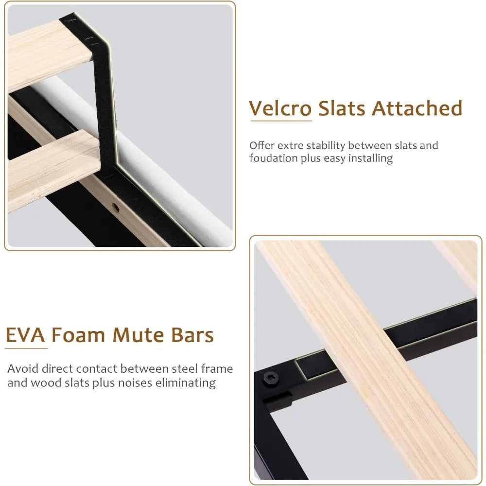 King Size Velvet Platform Bed Frame with Button Tufted Headboard, Upholstered Bed Frame with Solid Wooden Slats