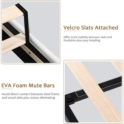 King Size Velvet Platform Bed Frame with Button Tufted Headboard, Upholstered Bed Frame with Solid Wooden Slats