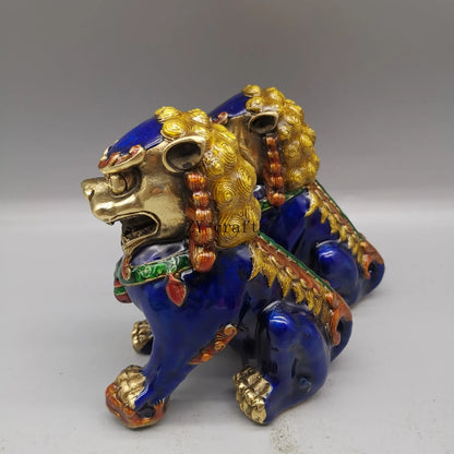 Chinese Antique Guardian Door Dogs, Brass, Feng Shui