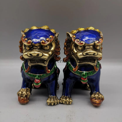 Chinese Antique Guardian Door Dogs, Brass, Feng Shui