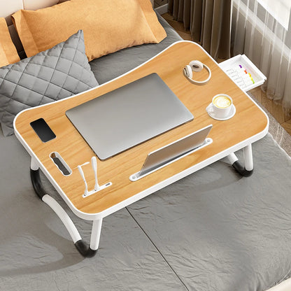 Portable Folding Laptop Desk with USB Light, Small Fan, Cup Holder, Tablet Slot, and Lifting Handle