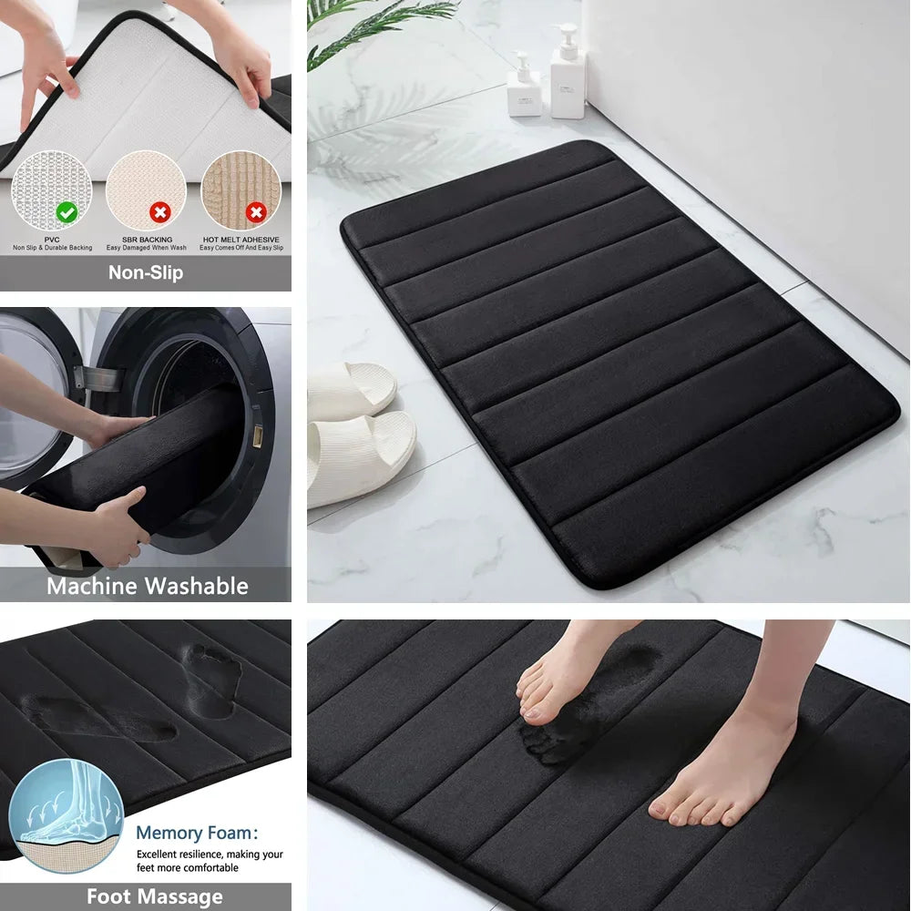1/2/3 Piece Memory Foam Bathroom Mat Set Non Slip Absorbent Machine Washable