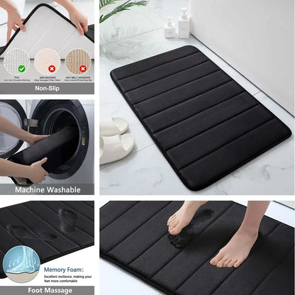 1/2/3 Piece Memory Foam Bathroom Mat Set Non Slip Absorbent Machine Washable