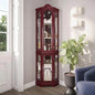 Lighted Traditional Corner Curio Cabinet, Glass Doors, Mirrored Back