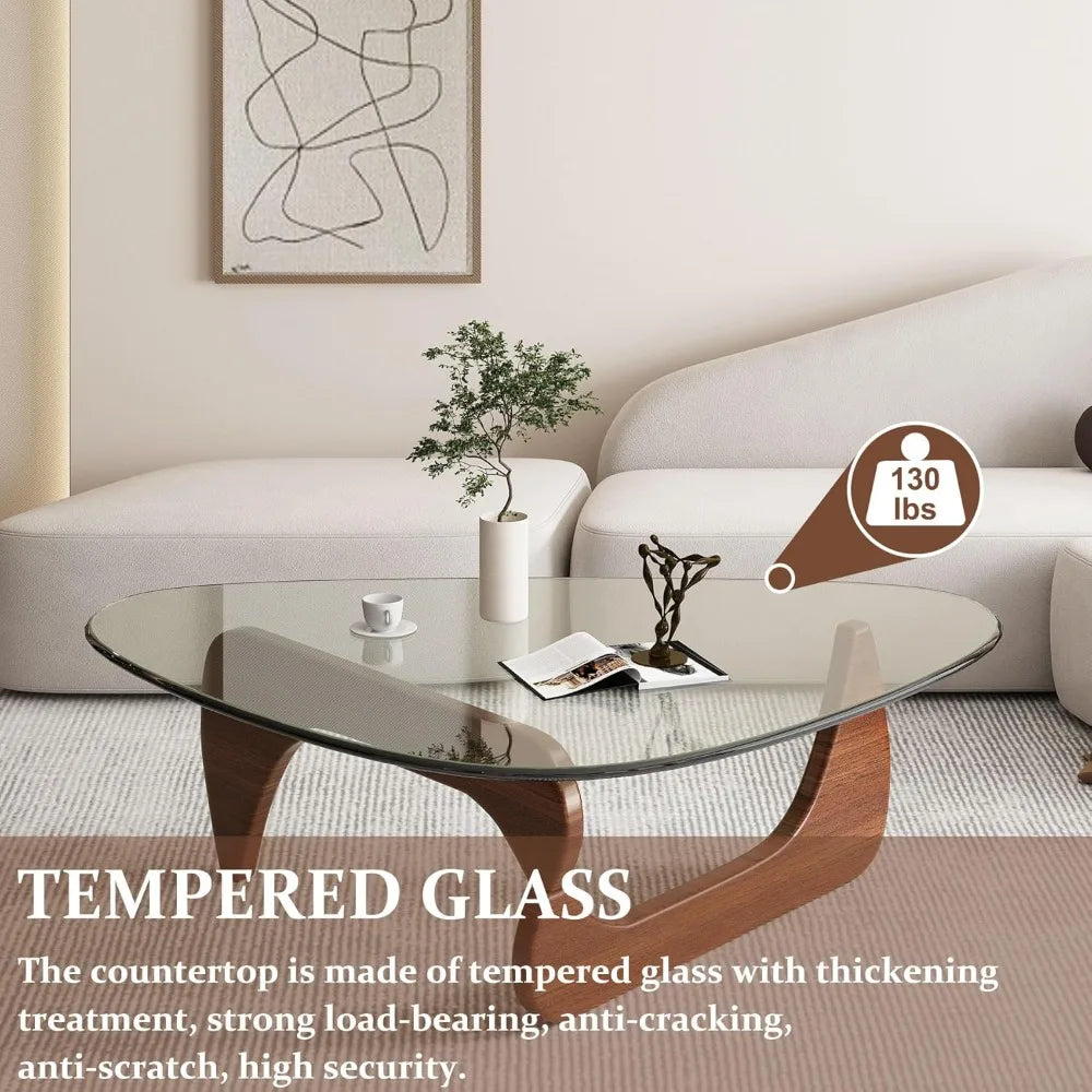 Modern Triangular Glass Top Coffee Table With Abstract Base