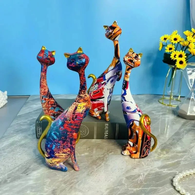 2 Piece Abstract Graffiti Art Cat Scuptures