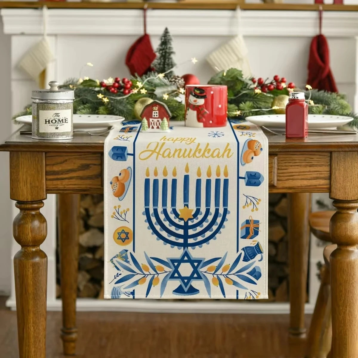 Hanukkah Table Runner with Menorah Design