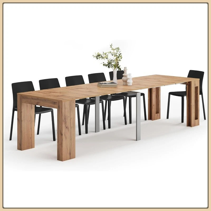 Extendable Console Table Rustic Oak 120", Italian Made with Extension Leaves