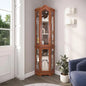 Lighted Traditional Corner Curio Cabinet, Glass Doors, Mirrored Back
