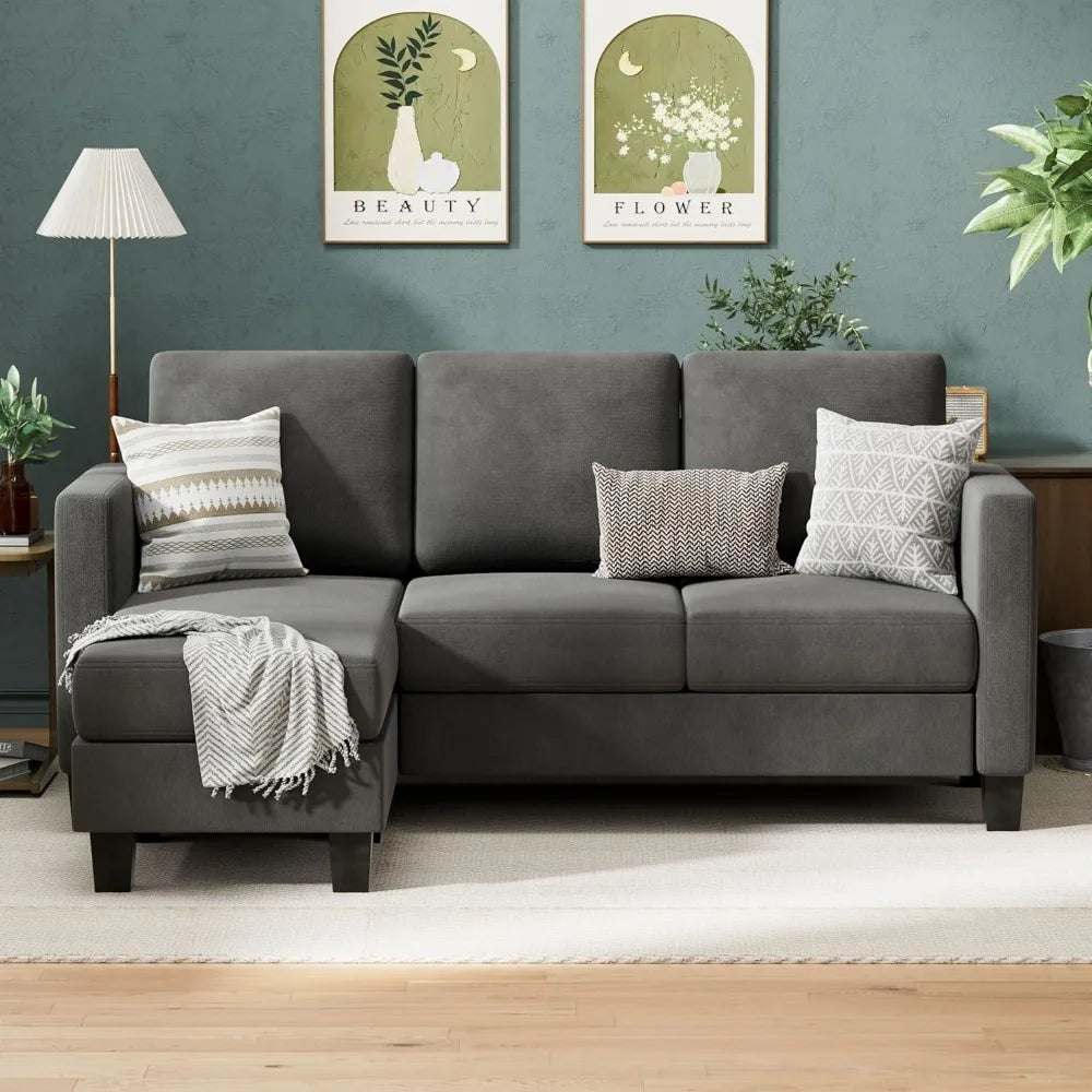 Sectional Sofa Couch, 3 Seat L-Shaped Sofa with Linen Fabric