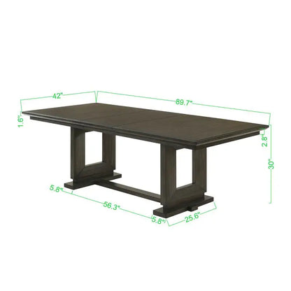 5pc Rectangular Extendable Dining Table with 18" Leaf, Trestle Base, Upholstered Button Tufted Chairs