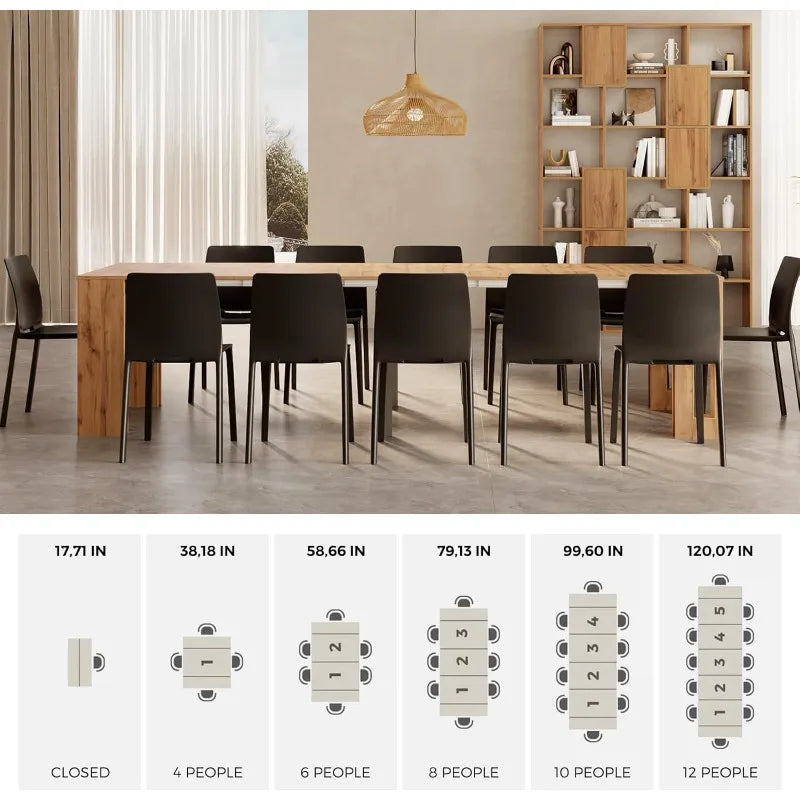 Extendable Console Table Rustic Oak 120", Italian Made with Extension Leaves