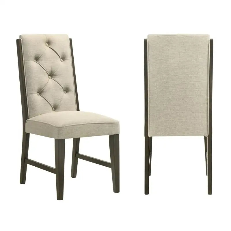 5pc Rectangular Extendable Dining Table with 18" Leaf, Trestle Base, Upholstered Button Tufted Chairs