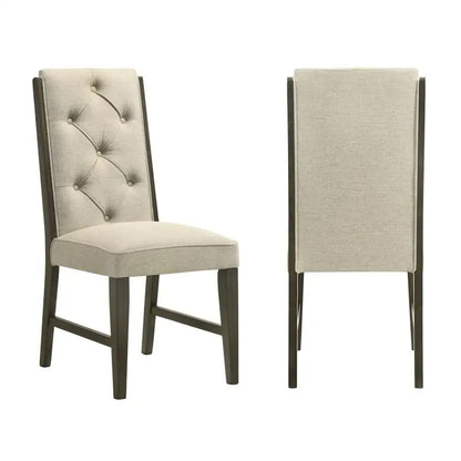 5pc Rectangular Extendable Dining Table with 18" Leaf, Trestle Base, Upholstered Button Tufted Chairs