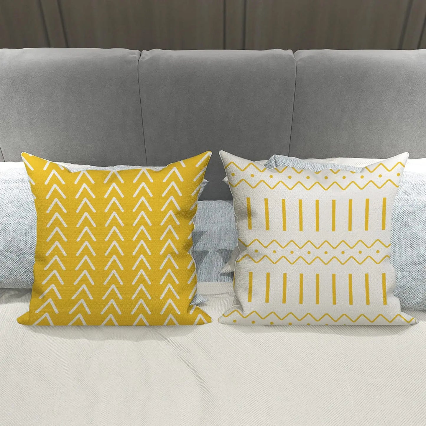 Set of 4 Linen Abstract Pillow Covers