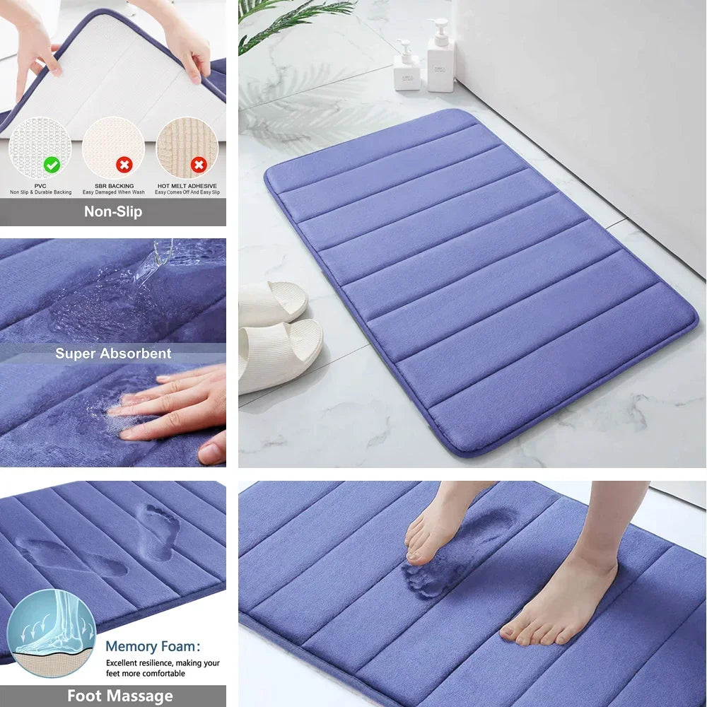 1/2/3 Piece Memory Foam Bathroom Mat Set Non Slip Absorbent Machine Washable