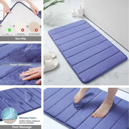 1/2/3 Piece Memory Foam Bathroom Mat Set Non Slip Absorbent Machine Washable