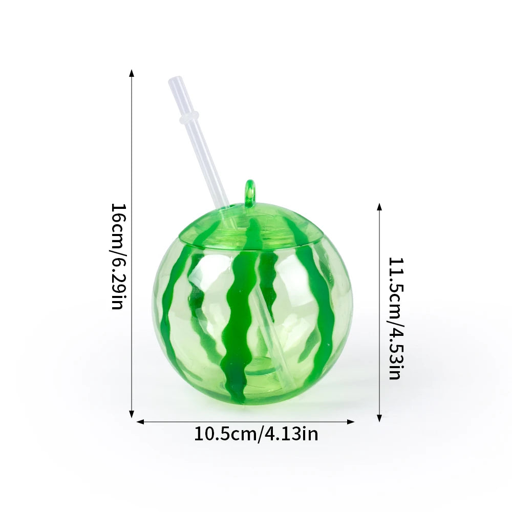 Plastic Fruit Drink Cups With Straw, Strawberry/Pineapple/Watermelon, Set Of 6 Or 8