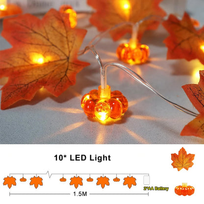 Fall/Thanksgiving Pumpkin Maple Leaf String Lights